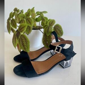 Size 8 block heel shoes, unique translucent heel